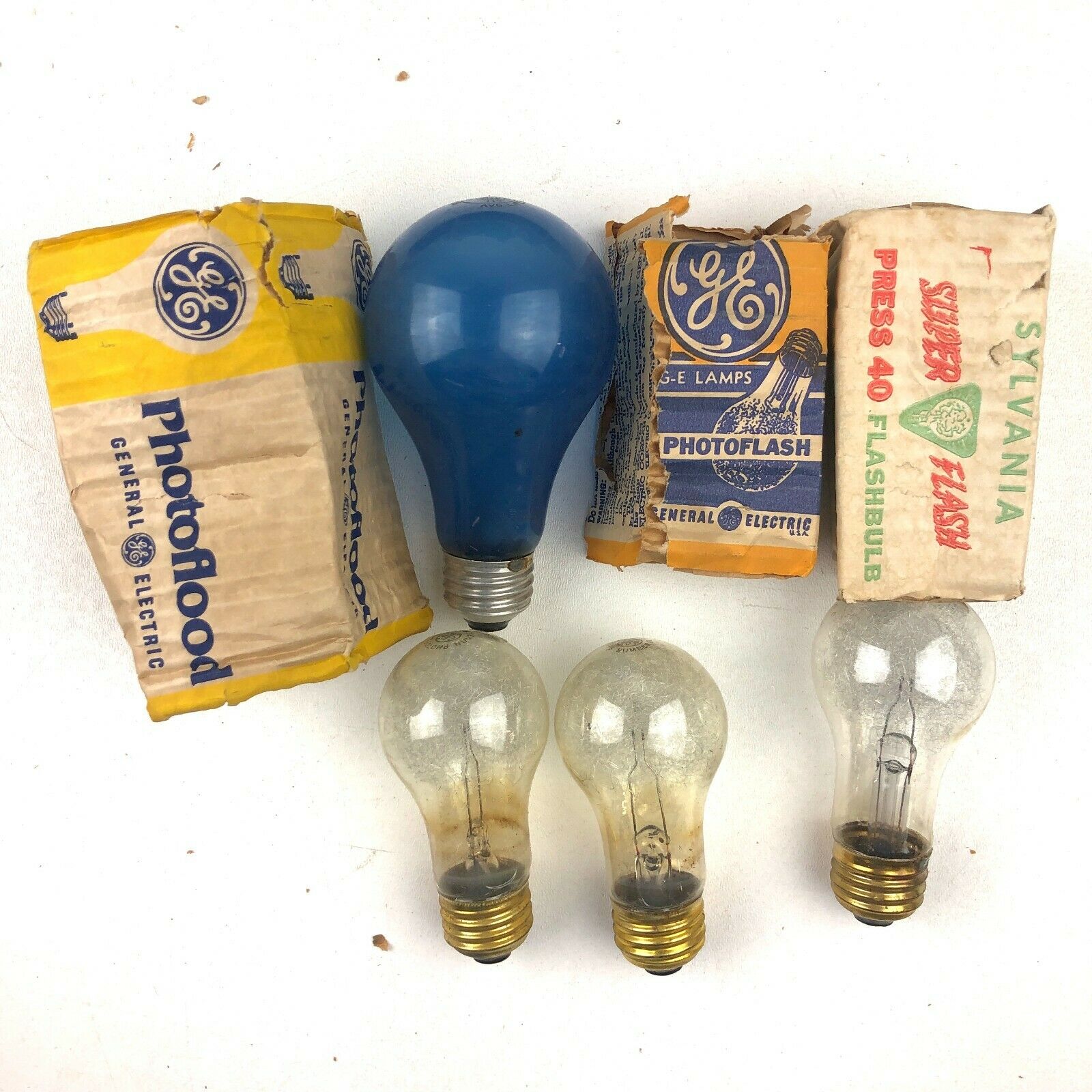 Ge Clear Photoflash Blue Photoflood Sylvania Press 40 Bulbs Lamps New Old Stock